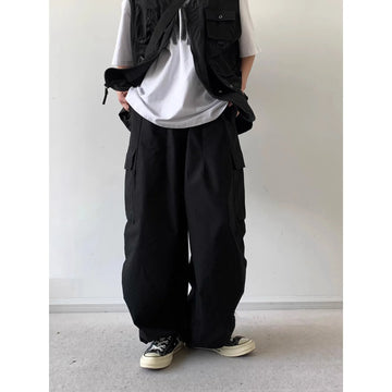 Spring Autumn Japan Pants Retro Loose Straight Wide-leg Workwear Men Women Versatile Feet Tied Casual Trendy Trousers Aesthetic